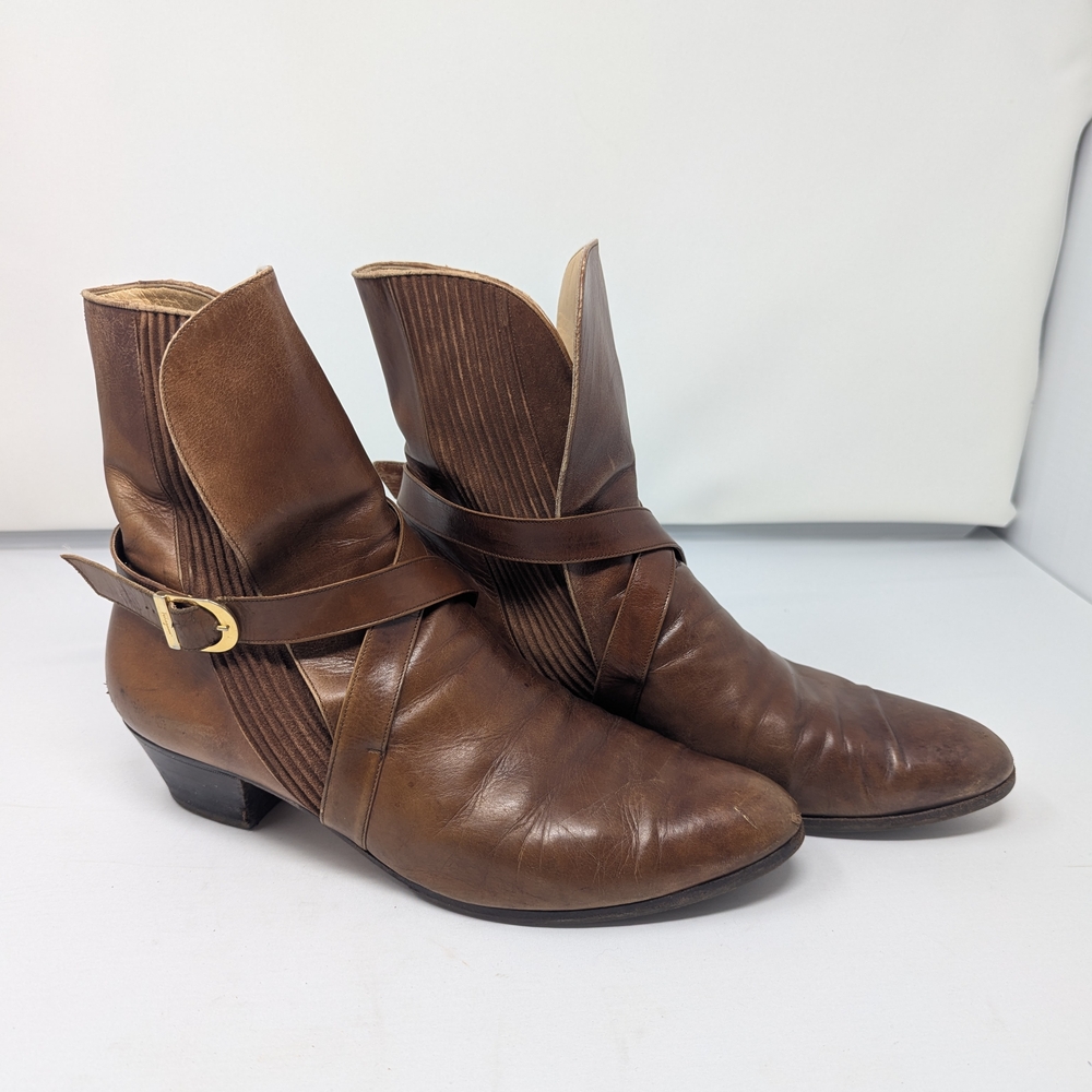 Salvatore Ferragamo Brown Ankle Booties with Stacked Heel